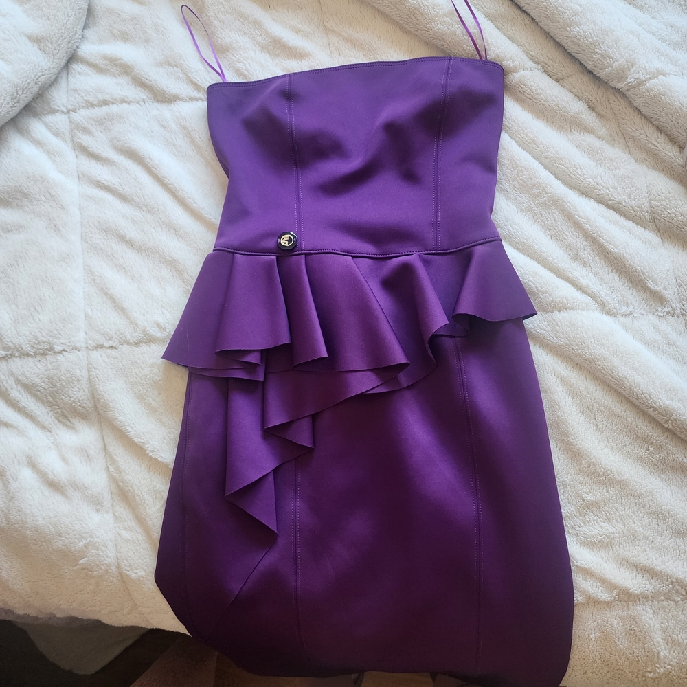 Roberto Cavalli Strapless Purple Dress